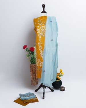 Lawn 3PC Embroidered Shirt with Organza Embroidered Dupatta LG - 017