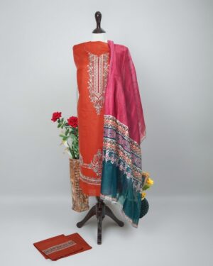Lawn 3PC Embroidered Shirt with Digital Printed Jacquard Dupatta LG - 023