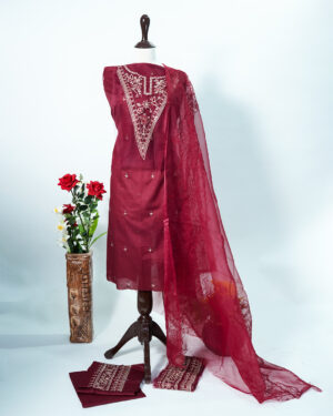Lawn 3PC Embroidered Shirt with Organza Embroidered Dupatta LG - 062