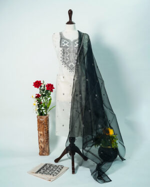 Lawn 3PC Embroidered Shirt with Organza Embroidered Dupatta LG - 063