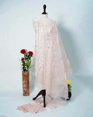 Lawn 3PC Embroidered Shirt with Organza Embroidered Dupatta LG - 065